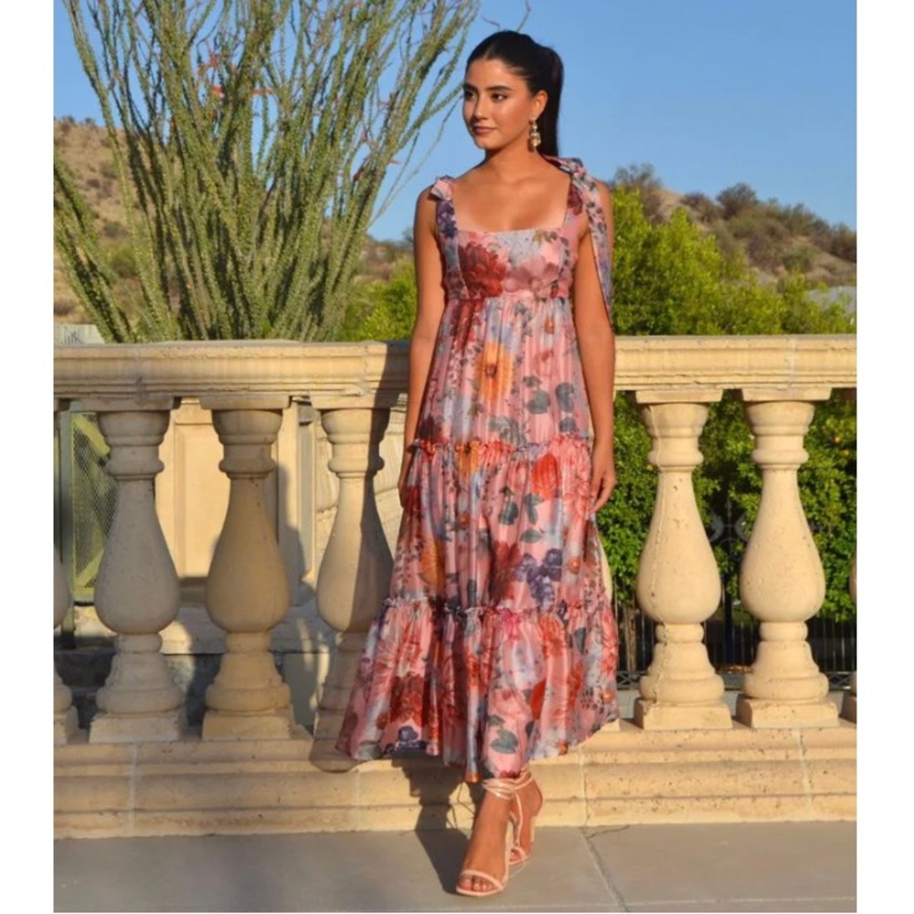 Organza floral bow midi dress